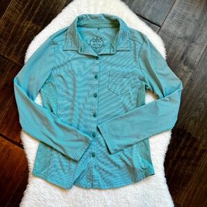 PrAna Kinley Aqua Green Long Sleeve Shirt Size Small